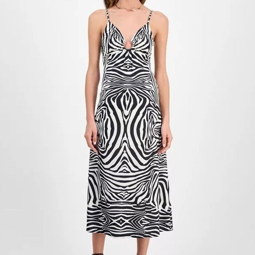 14th Place Zebra Print Ruched O Ring V Neck Dress Juniors Size XS NWT